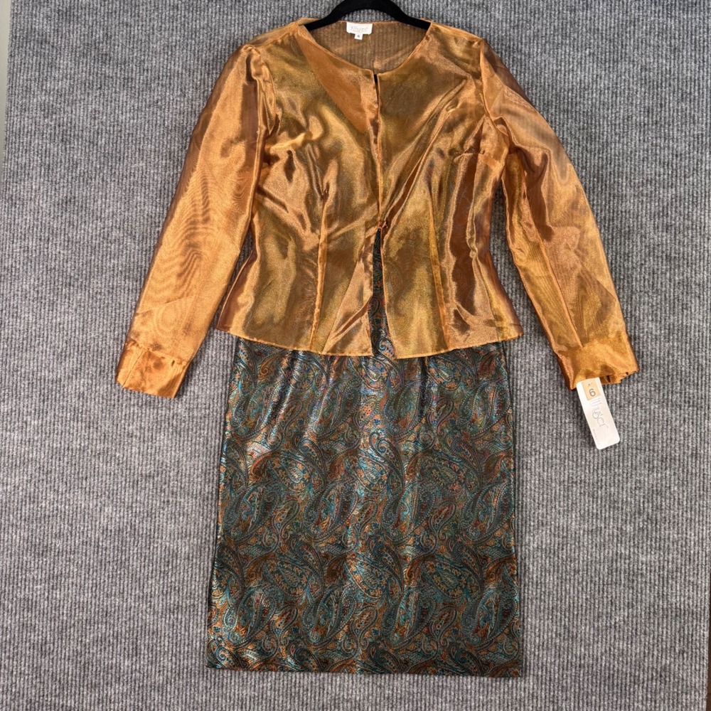 New VTG Althuser Silk‎ Dress 6 Paisley Metallic Blazer Whimsygoth Luxe USA Boho